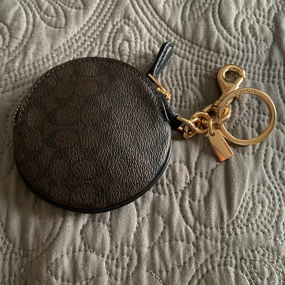Coach Circular Coin Pouch Bag Charm In Signature Canvas